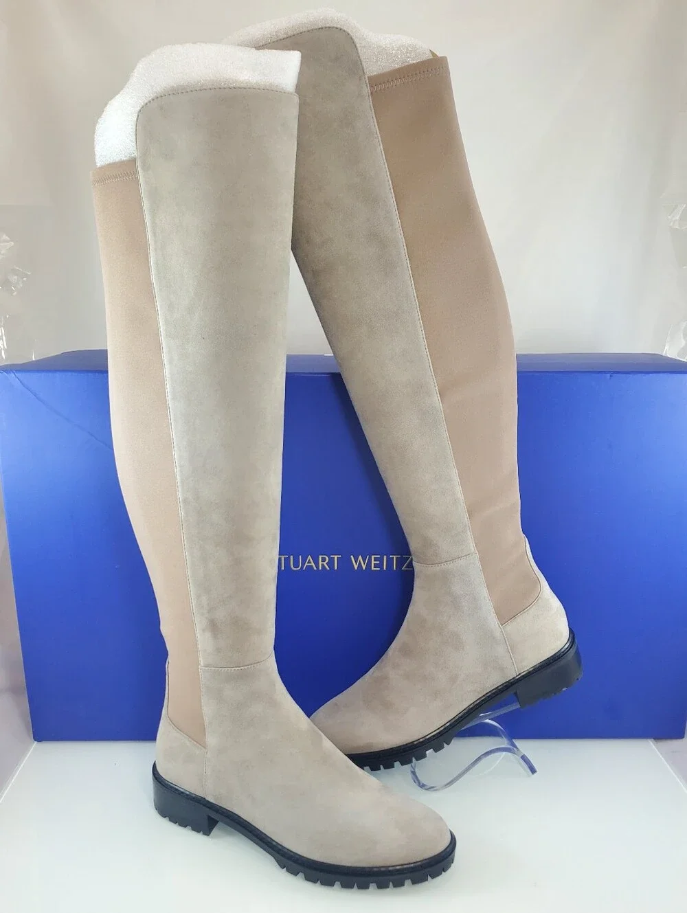 NWT$795 Stuart Weitzman City Over-the-Knee Leather Boots in Light Beige Sz 6